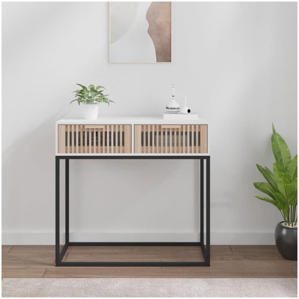 Tavolino Consolle Bianco 80x30x75 Cm Legno Multistrato E Ferro - Foto 1