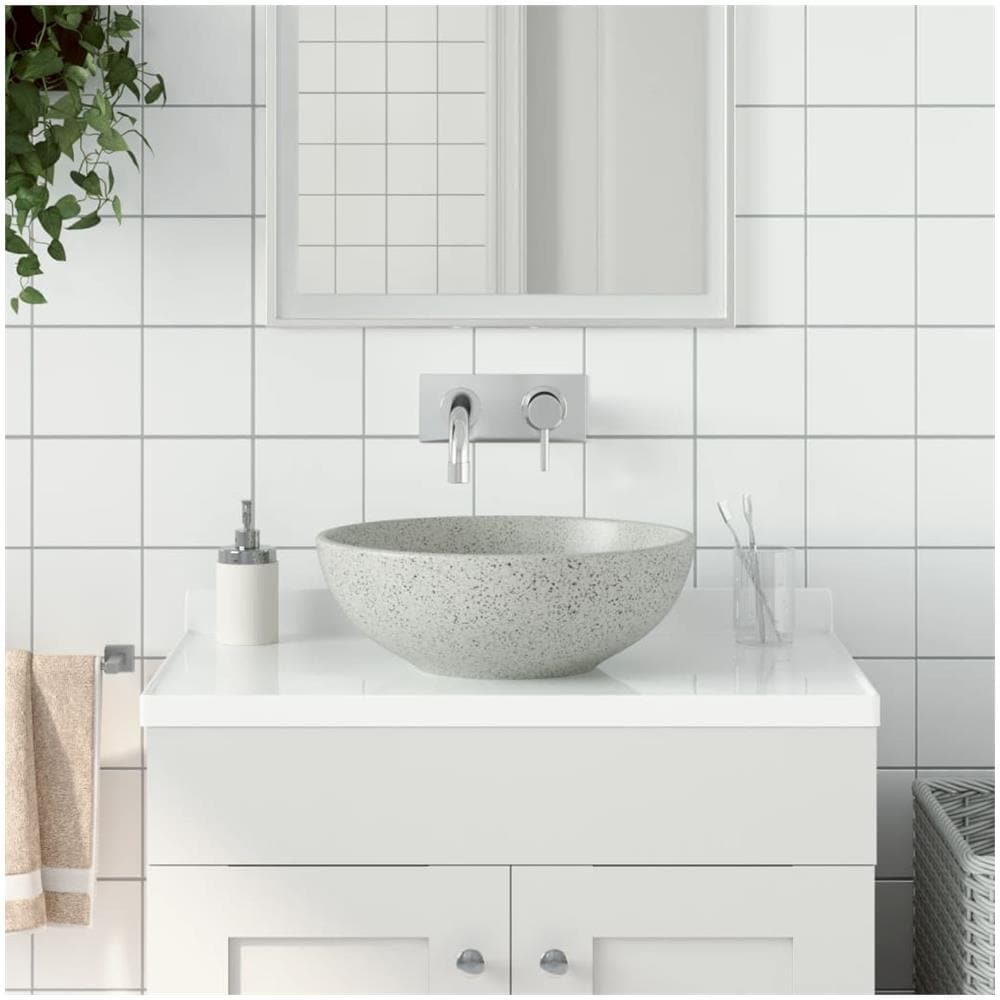 Lavabo Da Appoggio Grigio Rotondo F41x14 Cm Ceramica - Foto 1