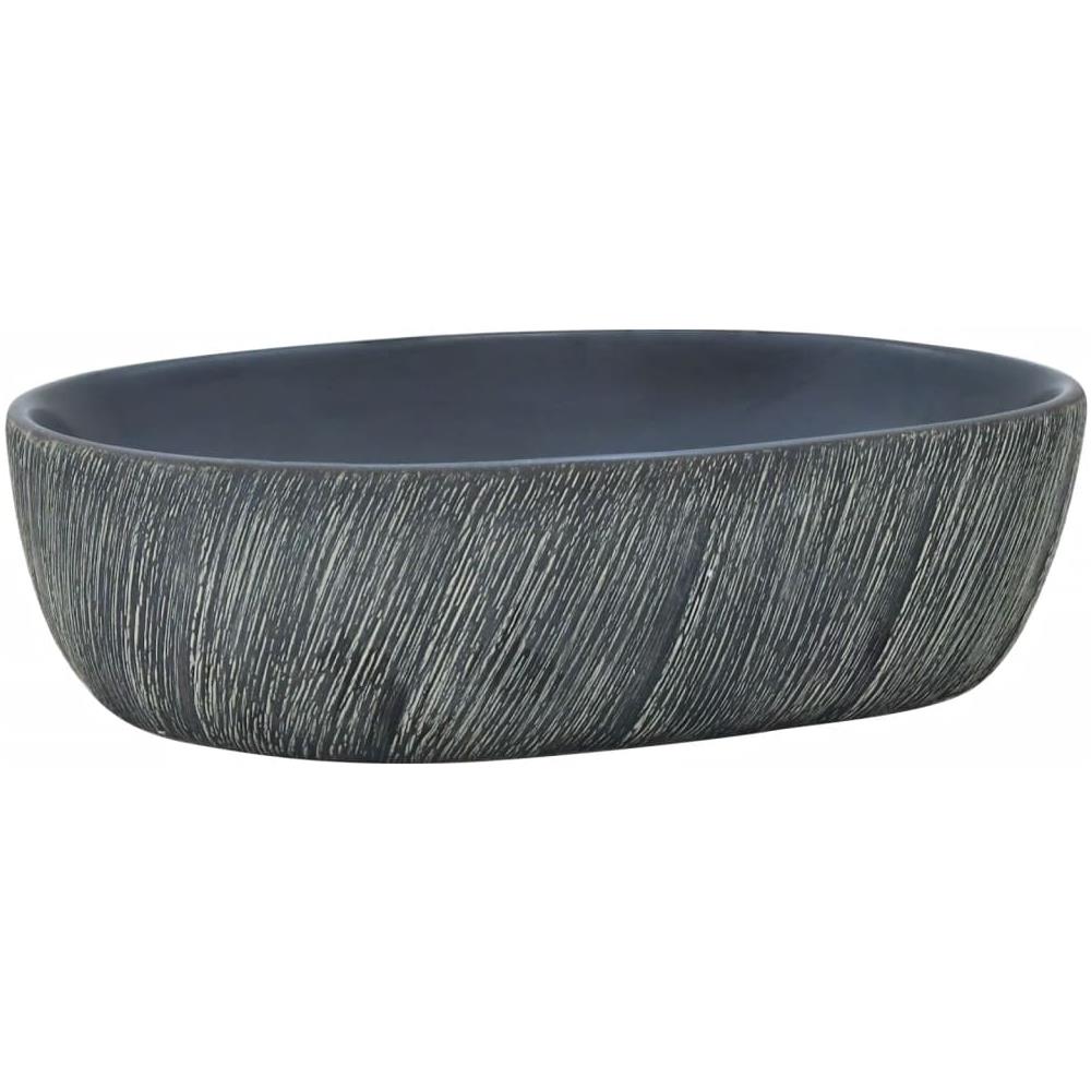 Lavabo Da Appoggio Nero E Grigio Ovale 47x33x13 Cm Ceramica - Foto 2