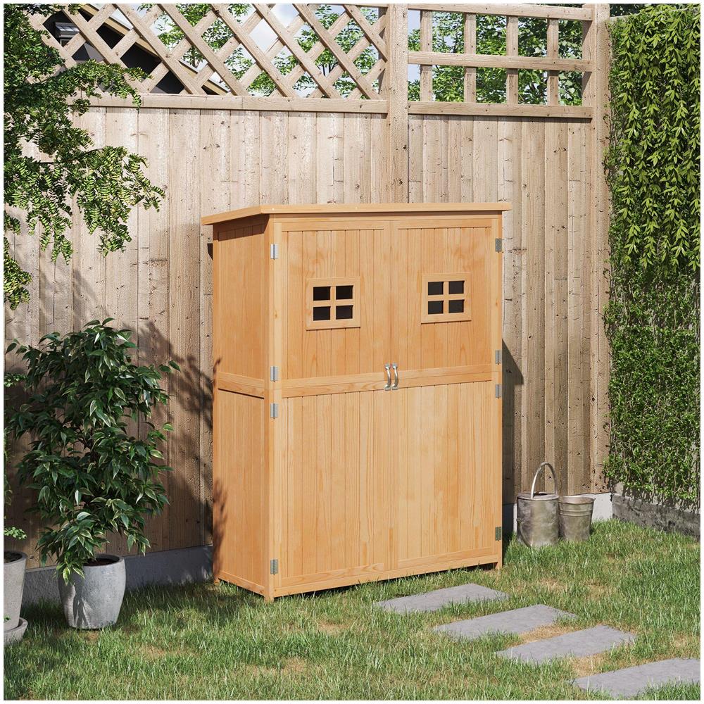 Casetta da Giardino Legno con Porta Doppia, Mensole e Finestre, 127.5x50x164cm - Foto 2