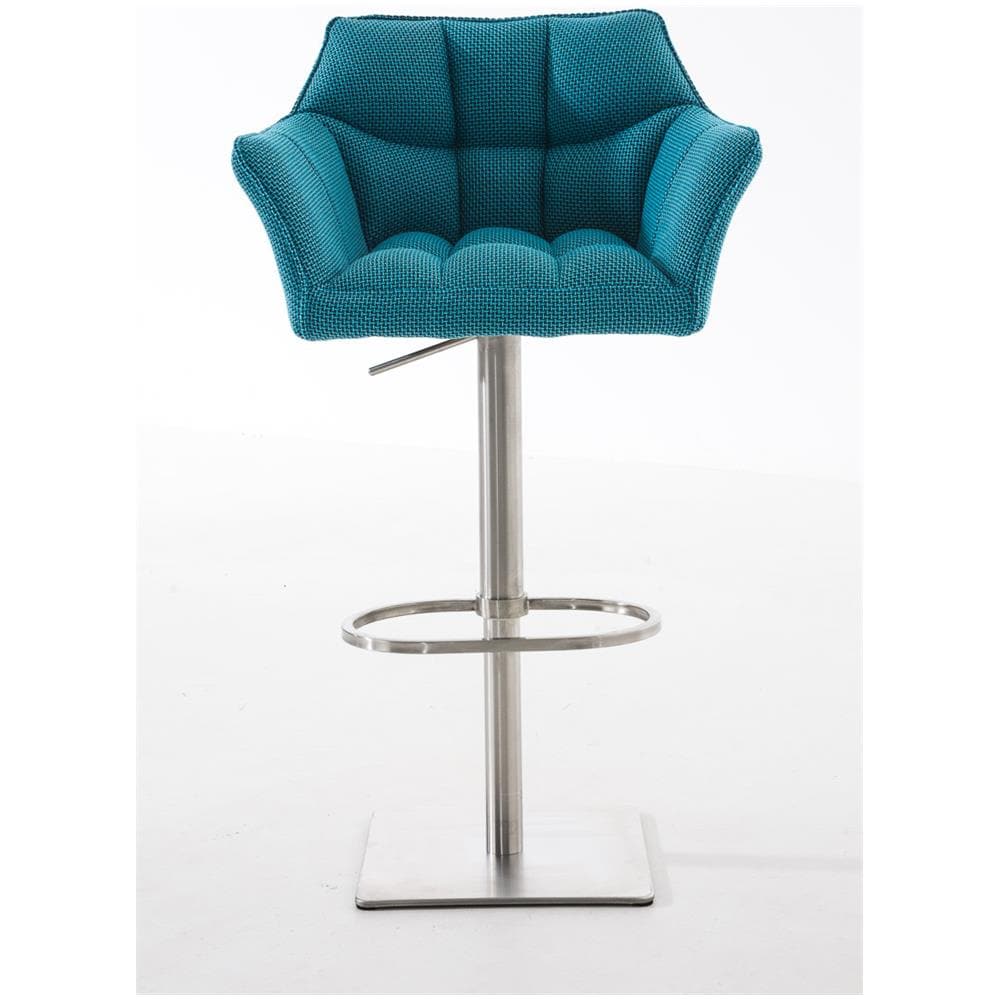 Sgabello Alto Bar Damaso I Sgabello Design Cucina Trapuntato in Tessuto con Braccioli E Schienale Imbottiti l Sedia Sgabello Bar Pub con Poggiapiedi Turchese Acciaio Inox - Foto 2