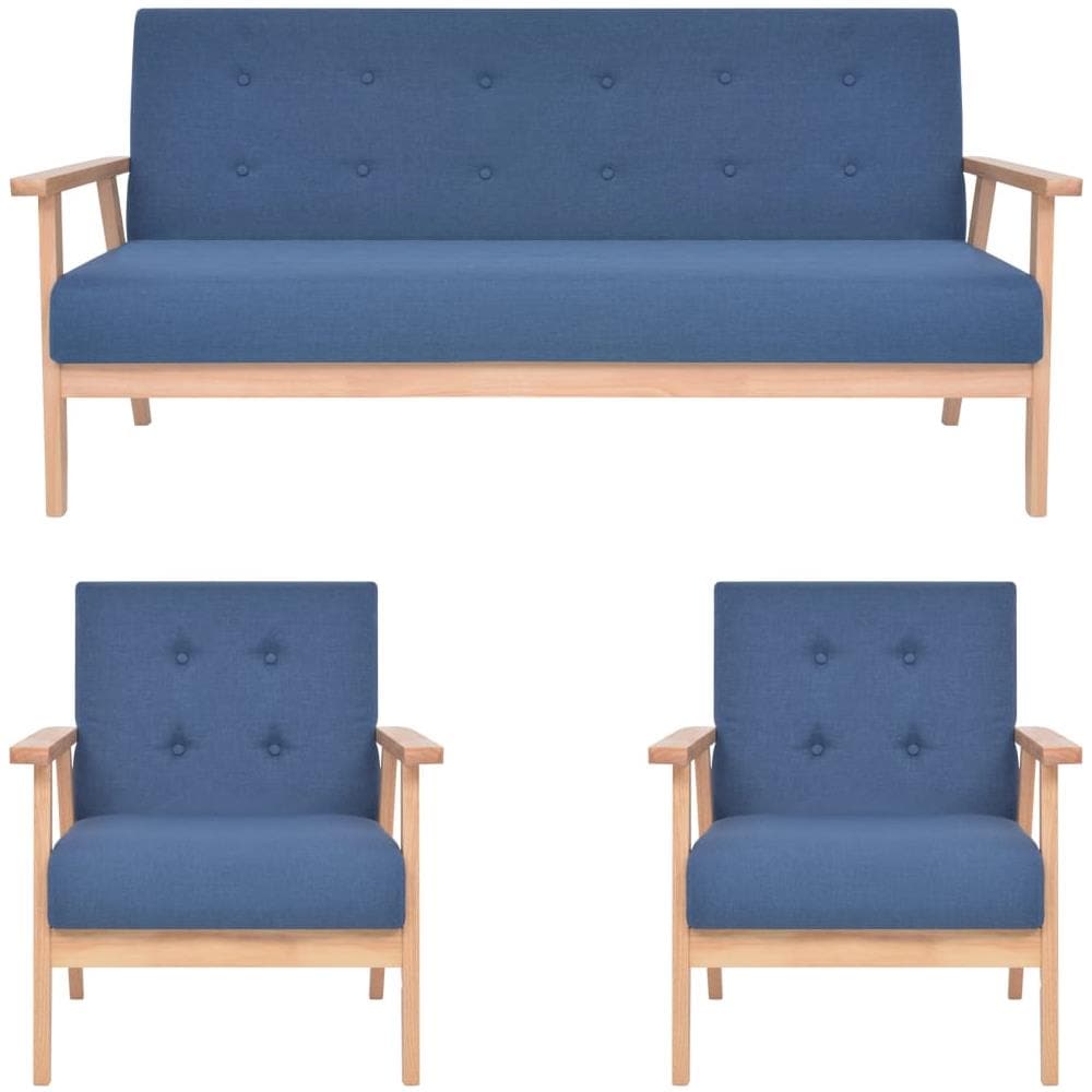 Set Di Divani 3 Pz In Tessuto Blu - Foto 1
