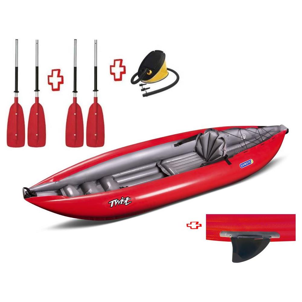Canoa Gonfiabile Twist1 Rosso Con Pinna 043948-r (5c/11c) + Pagaia Touring-2 Div. In 2 Parti + Pompa - Foto 1
