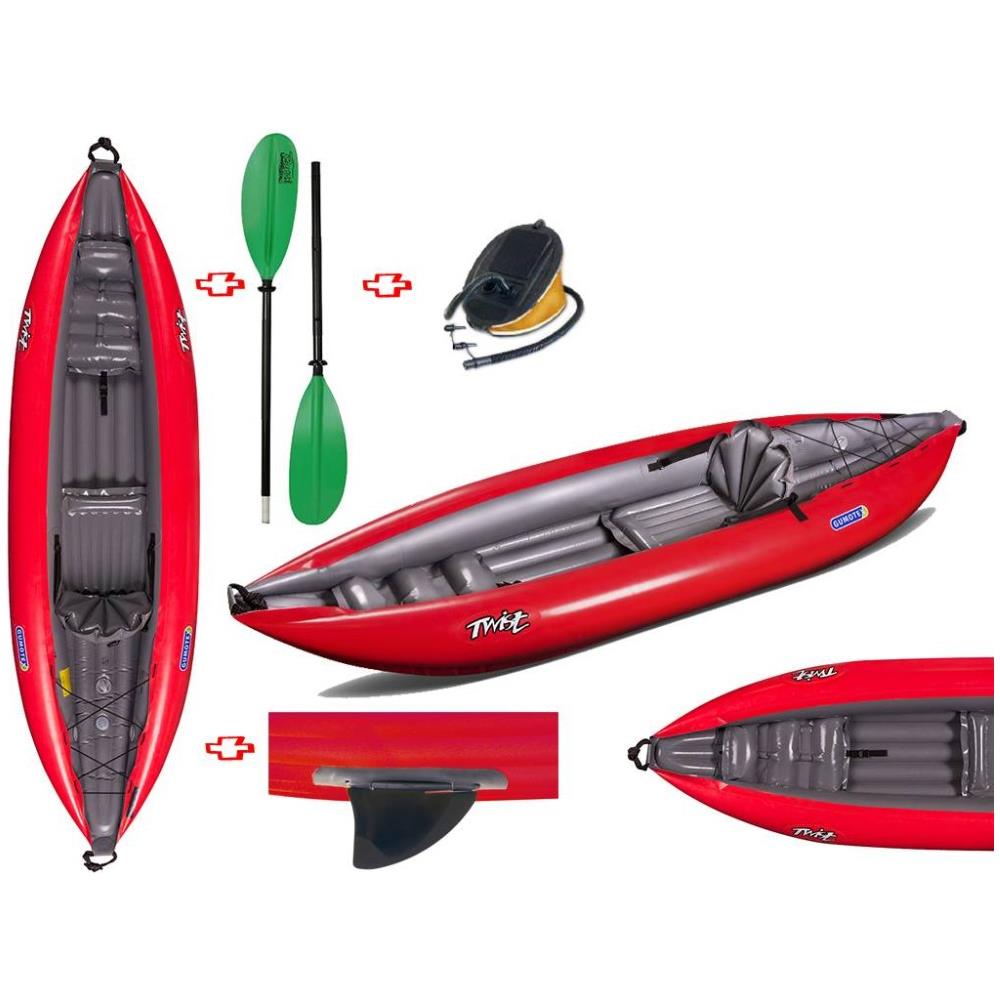 Canoa Gonfiabile Twist1 Rosso Con Pinna 043948-r (5c/11c) + Pagaia Touring-2 Div. In 2 Parti + Pompa - Foto 5