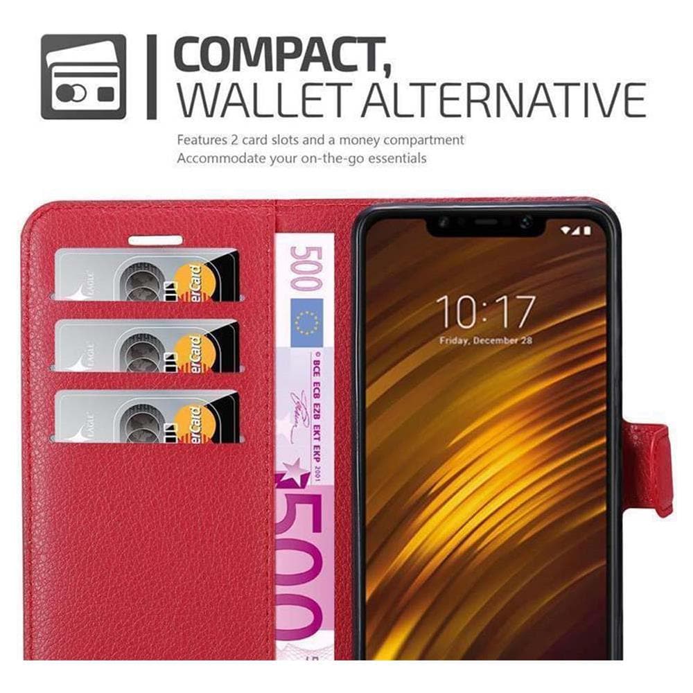 Custodia Compatibile Con Xiaomi Pocophone F1 In Rosso Carminio - Coperchio Protettiva Con Chiusura Magnetica, Funzione Stand E Tasca Per Le Carte - Foto 5