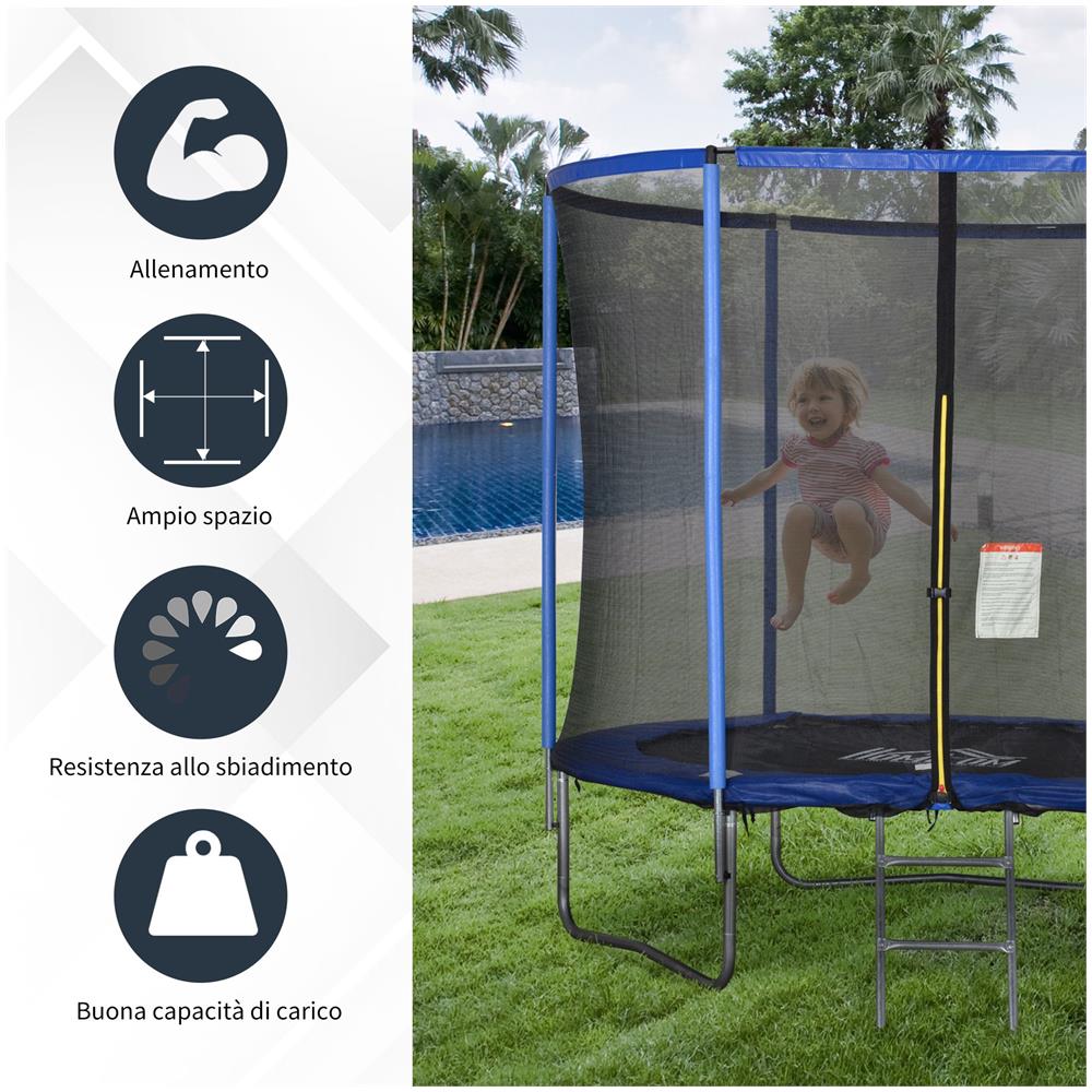 Tappeto Elastico Per Bambini E Adulti Con Rete E Bordo Imbottito, Giochi Da Giardino E Casa Ø305x248cm Blu E Nero - Foto 8