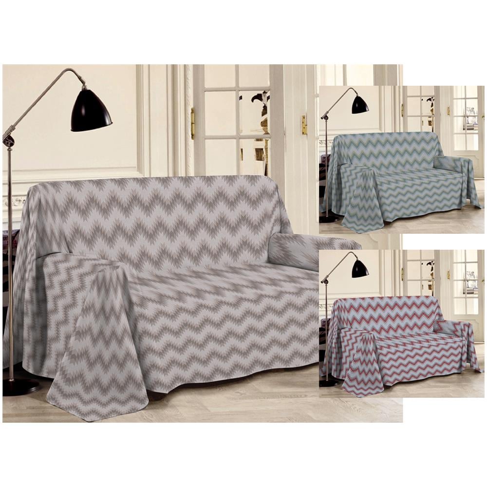 Telo Arredo Multiuso Linea Pensieri Delicati In 100% Cotone Dis Zig Zag 7672 Singolo Beige - Foto 2