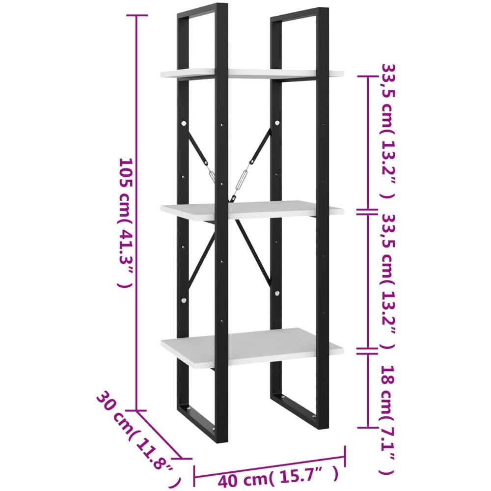 Libreria A 3 Ripiani Bianca 40x30x105 Cm Legno Massello Di Pino - Foto 2