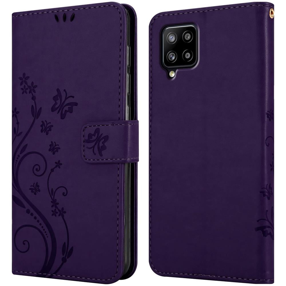 Custodia Compatibile Con Samsung Galaxy A42 / M42 In Lilla Scuro Fiore - Coperchio Protettivo In Design Floreale Con Chiusura Magnetica, Funzione Stand E Slot Per Carte - Foto 8
