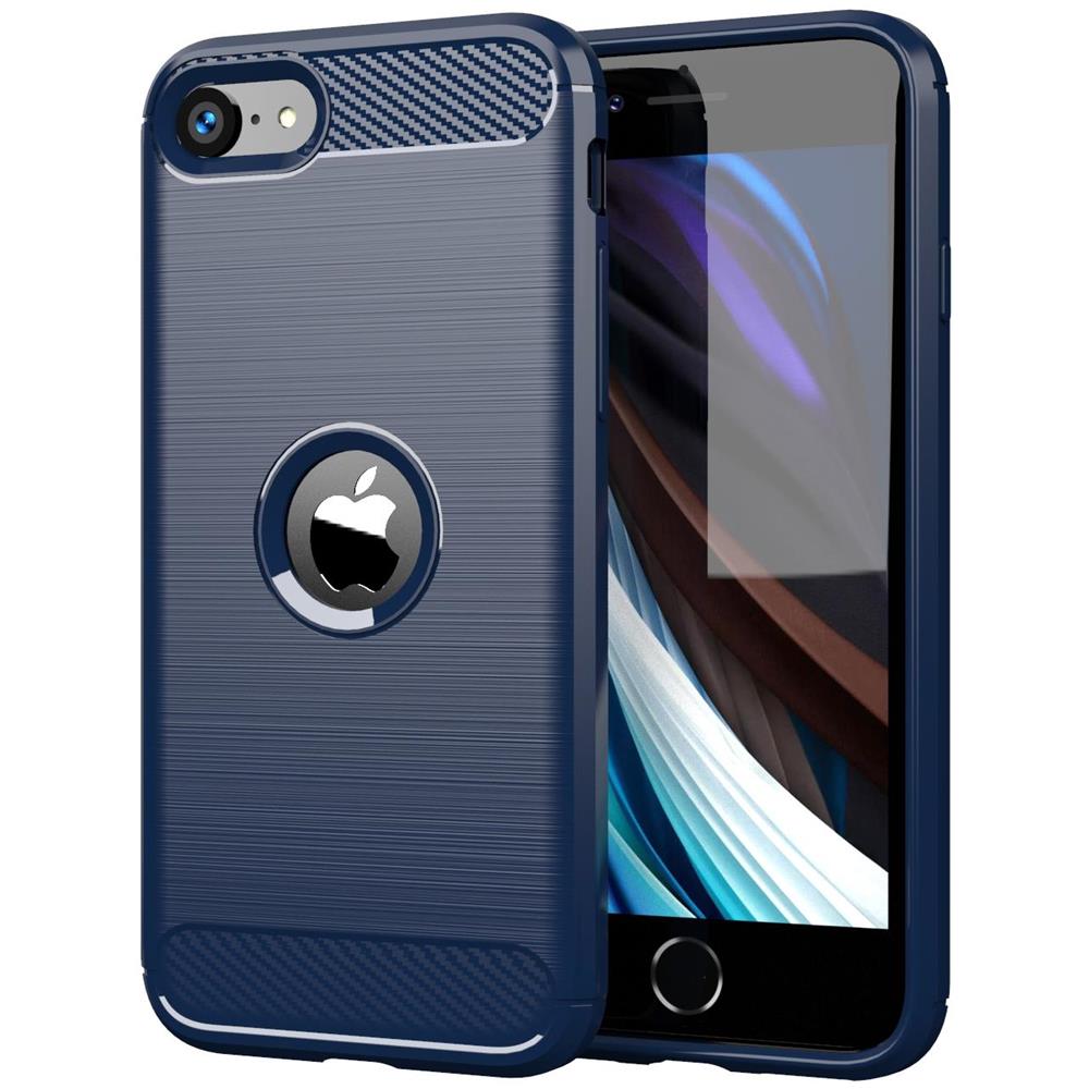 Custodia Compatibile Con Apple Iphone Se 2020 In Brushed Blu - Coperchio Protettivo In Silicone Tpu Flessibile In Look Acciaio Inossidabile-fibra Di Carbonio - Foto 1