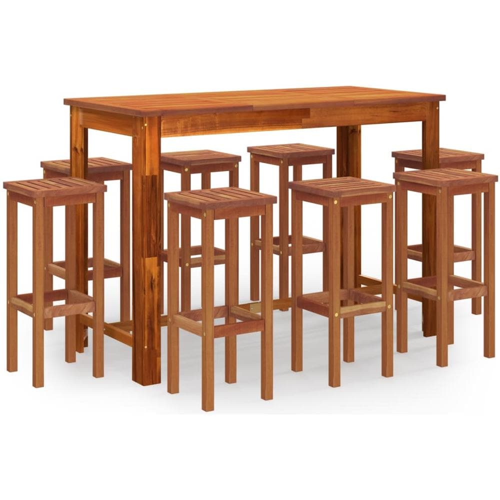 Set Da Bar Da Giardino 9 Pezzi In Polyrattan E Legno Acacia - Grigio, Con Cuscini - Foto 10