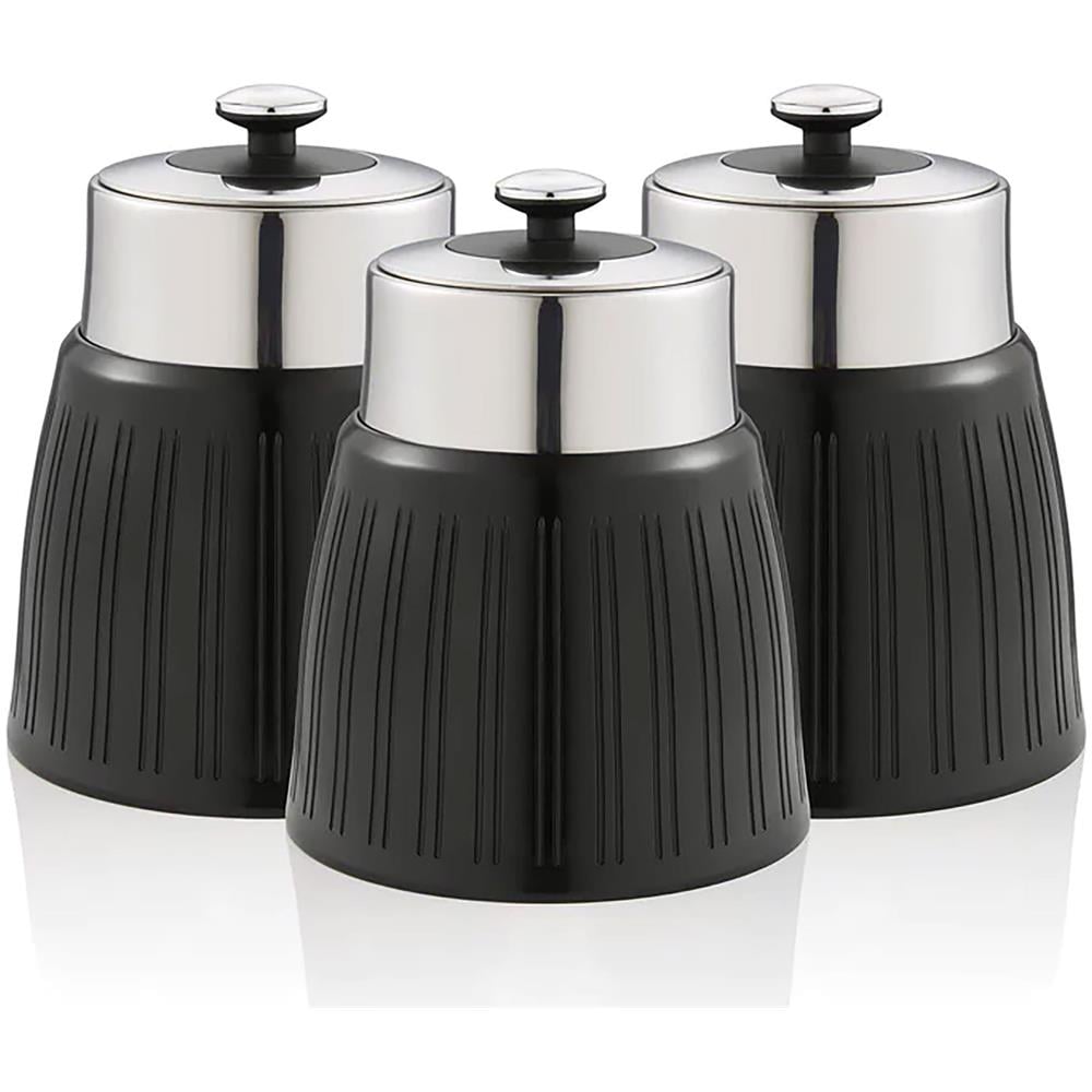 Swka1024bn Retro Set Di 3 Barattoli Cucina Da 1,2 L, Ermetico Té, Spezie, Design Vintage Nero - Foto 1