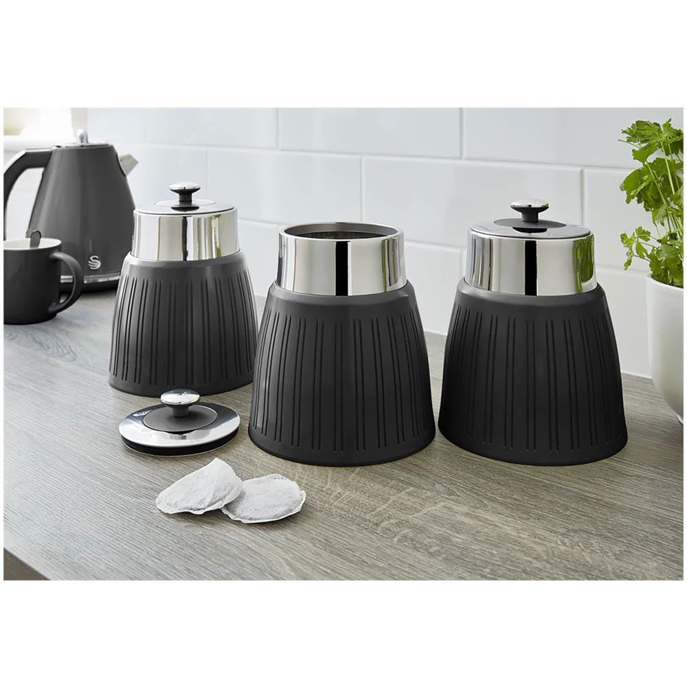 Swka1024bn Retro Set Di 3 Barattoli Cucina Da 1,2 L, Ermetico Té, Spezie, Design Vintage Nero - Foto 2