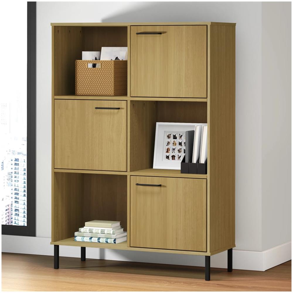 Libreria Con Gambe Metallo Marrone 90x35x128,5 Cm Massello Oslo - Foto 1