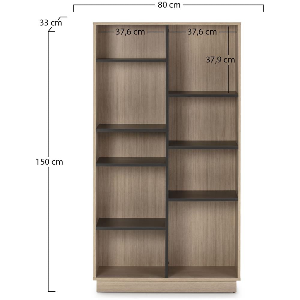 Libreria Scaffale Vigo 150x80 Cm, Scaffale Ufficio, Rovere E Grigio, 80 Cm (larghezza) 33 Cm (profondità) 150 Cm (altezza) - Foto 3