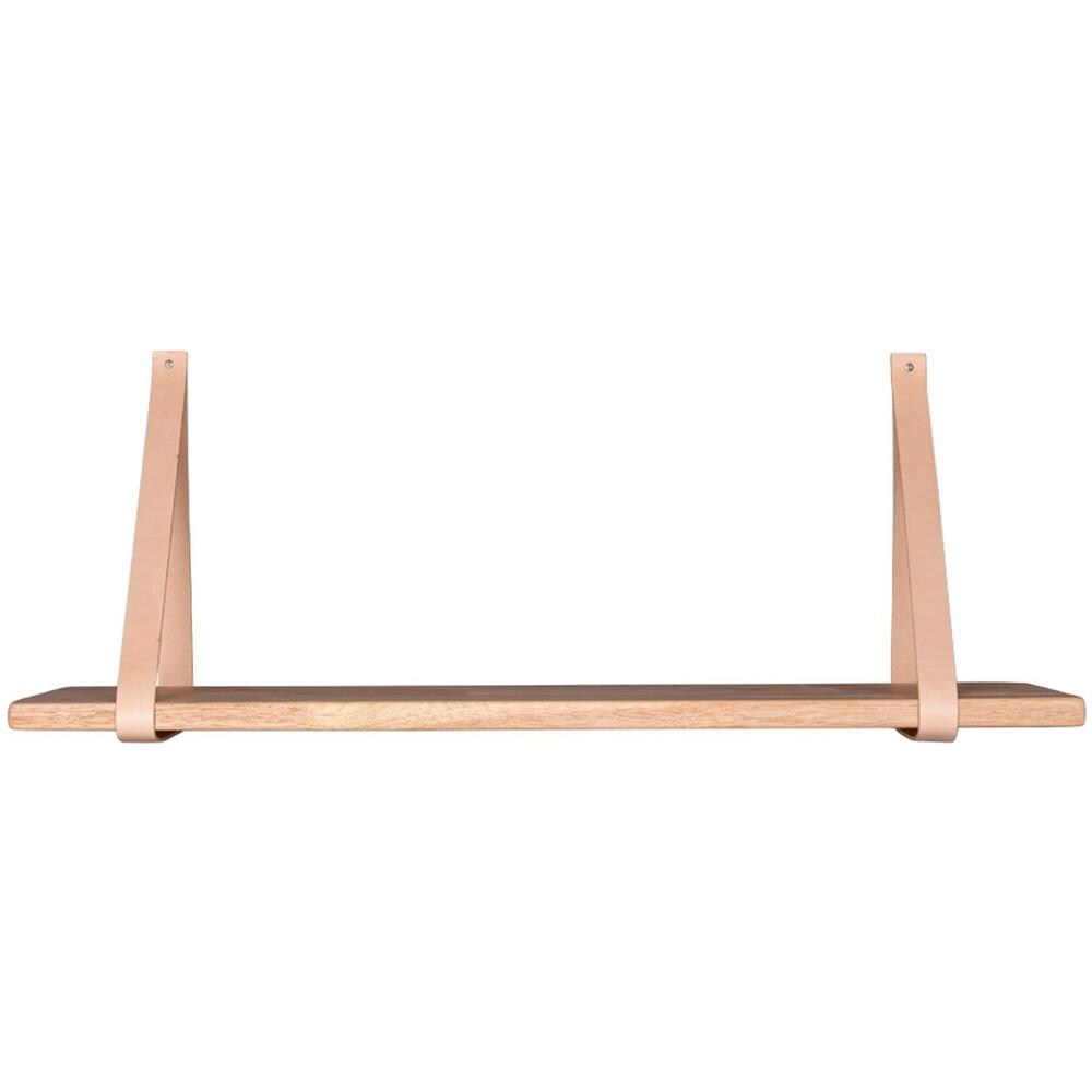 Scaffale A Parete In Legno Naturale Con Cinturini In Pelle Marrone 120 X 20 Cm - Foto 1