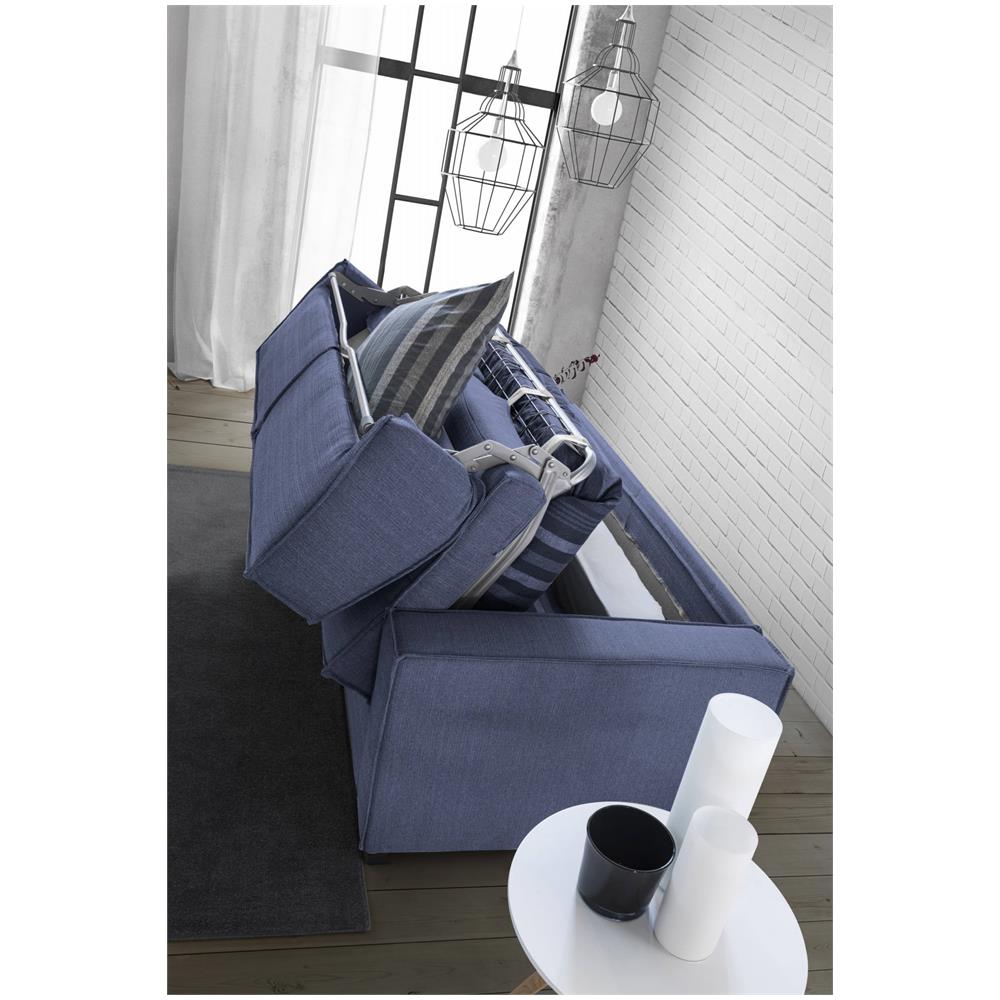 Divano Letto Adalgisa, Divano A 3 Posti, 100% Made In Italy, Sofà Soggiorno Con Apertura Girevole, In Tessuto Imbottito, Con Braccioli Standard, Cm 220x95h90, Blu - Foto 4