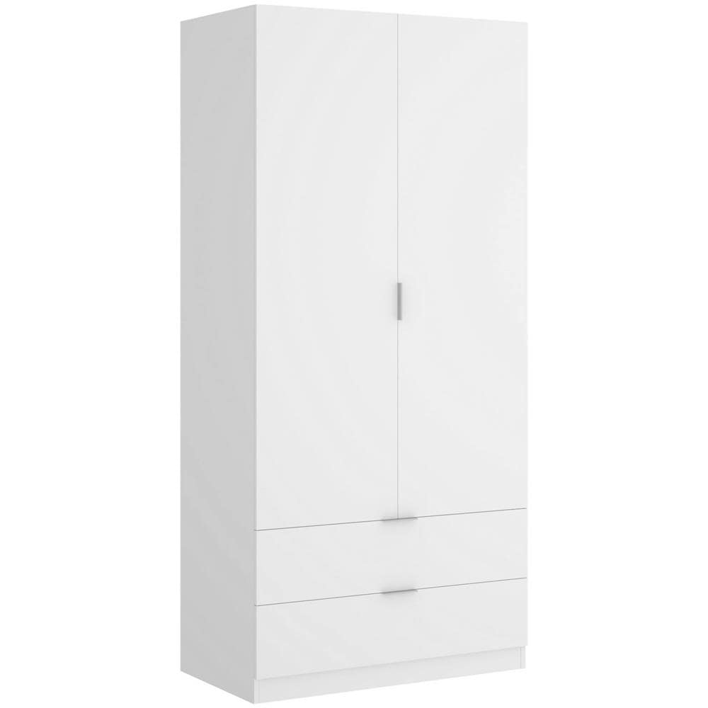Guardaroba Pisanino, Mobile Appendiabiti Per Camera Da Letto, Armadio A 2 Ante Battenti E 2 Cassetti, 81x52h184 Cm, Bianco - Foto 2