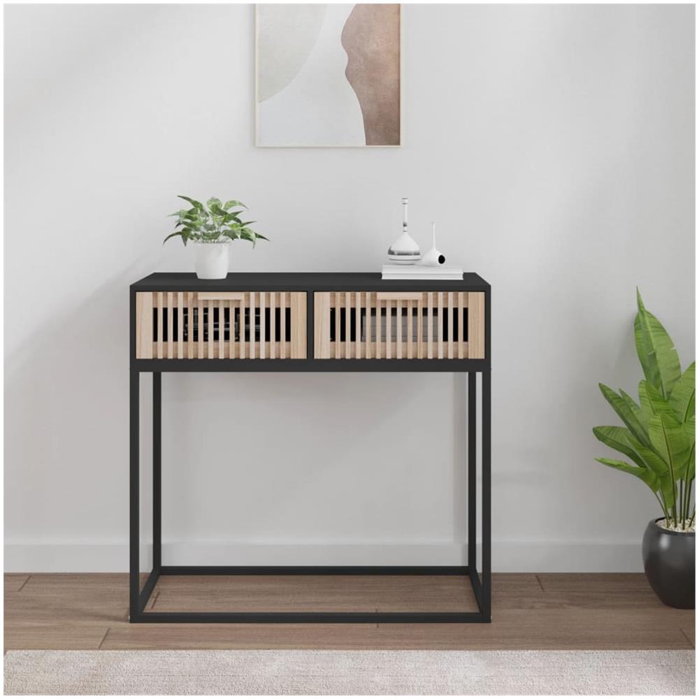 Tavolino Consolle Nero 80x30x75 Cm Legno Multistrato E Ferro - Foto 1