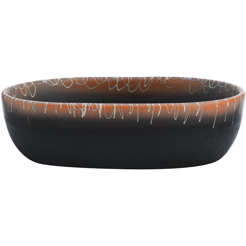 Lavabo Da Appoggio Nero E Arancione Ovale 47x33x13 Cm Ceramica - Foto 3