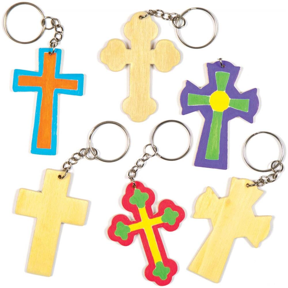 Portachiavi In Legno Con Croce Ac639 - Confezione Da 8, Per I Bambini Da Dipingere, Decorare E Indossare O Regalare - Foto 1
