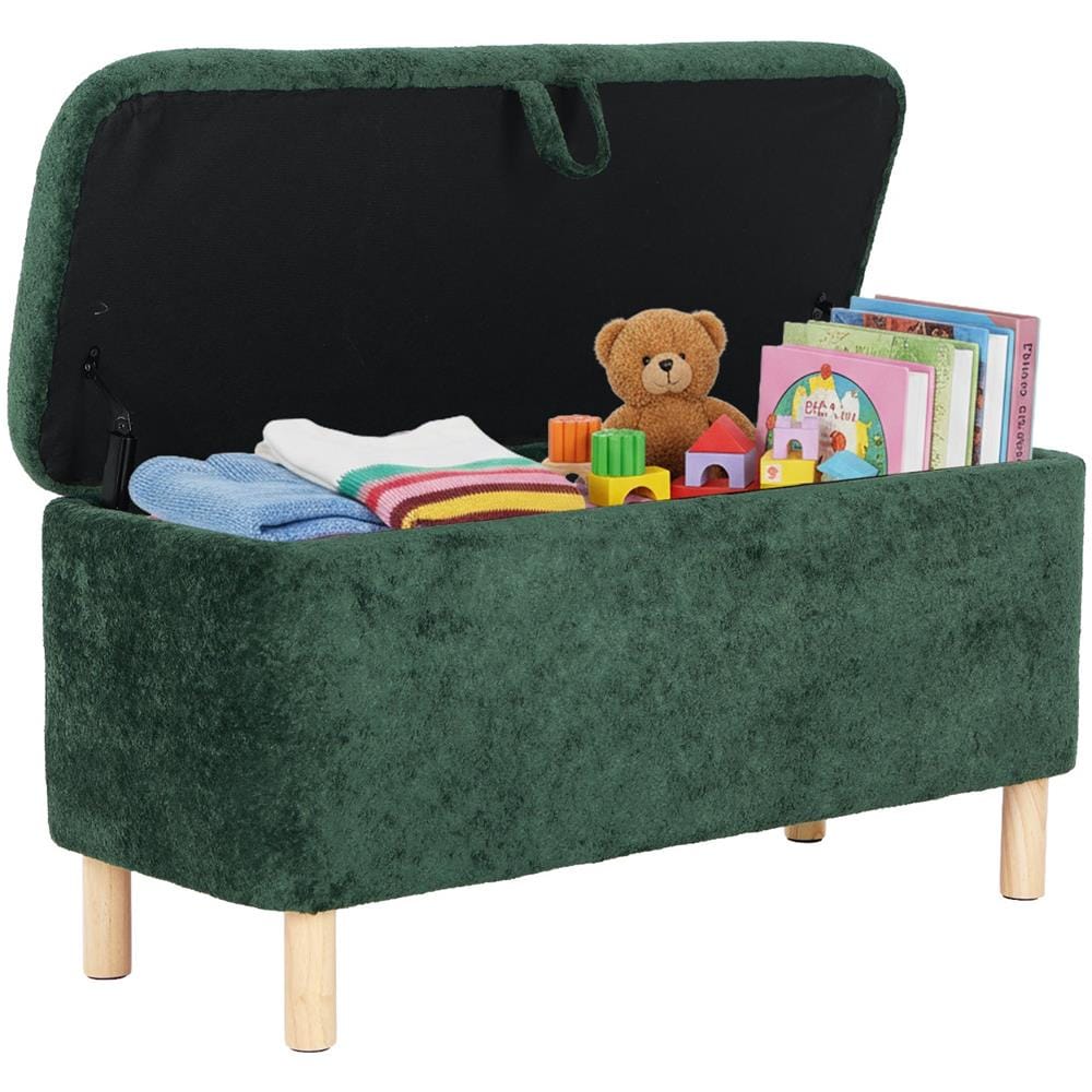 Poggiapiedi In Stoffa Rotondo Con Coperchio A Vassoio Reversibile, Poggiapiedi Multifunzionale Con Spazio Di Archiviazione Nascosto, Stabile Ed Elegante, Colore Verde - Foto 1