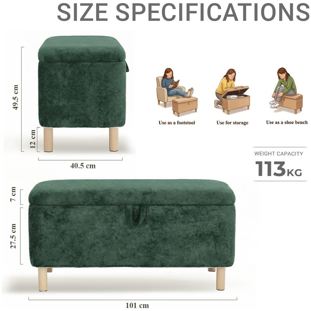 Poggiapiedi In Stoffa Rotondo Con Coperchio A Vassoio Reversibile, Poggiapiedi Multifunzionale Con Spazio Di Archiviazione Nascosto, Stabile Ed Elegante, Colore Verde - Foto 2