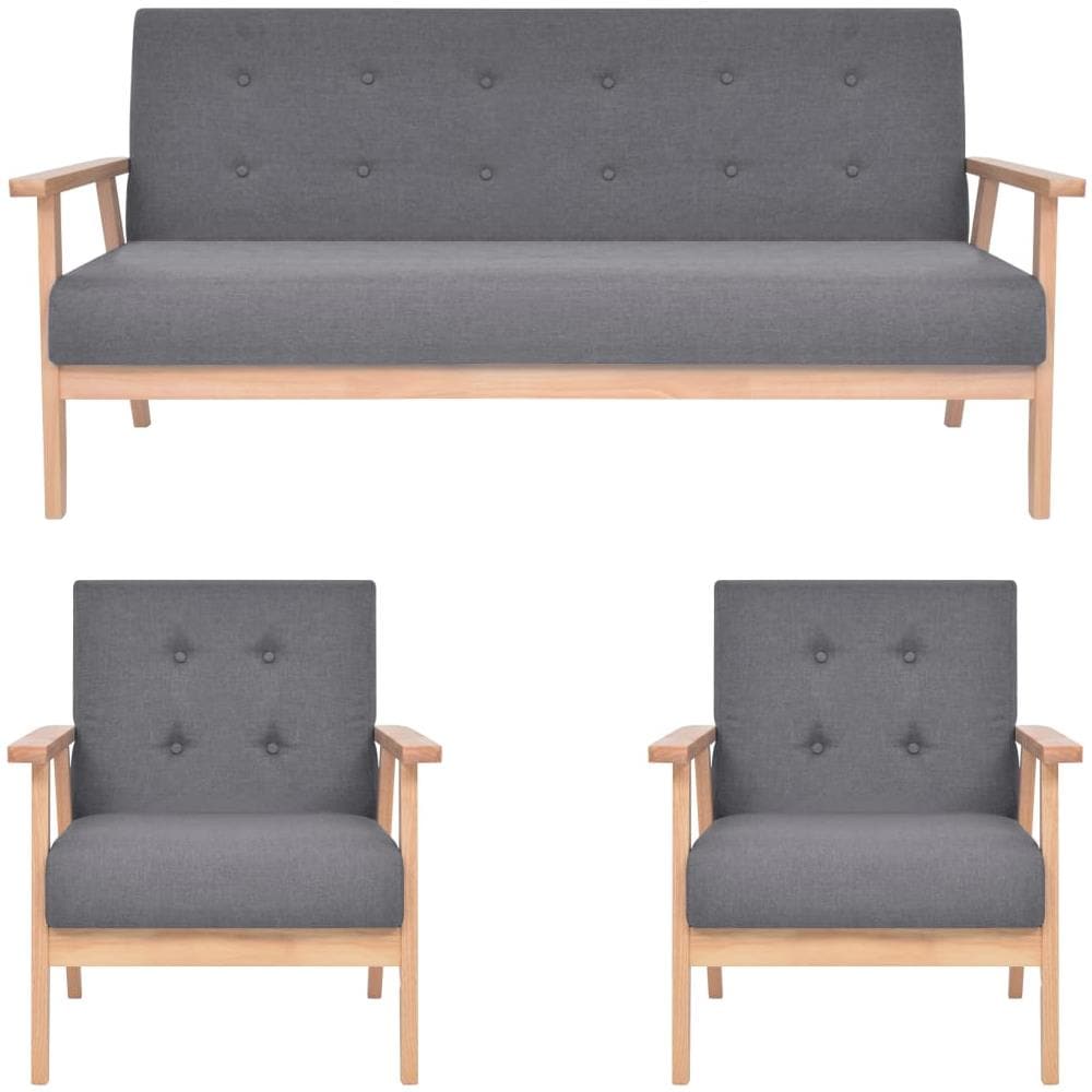 Set Di Divani 3 Pz In Tessuto Grigio Scuro - Foto 1