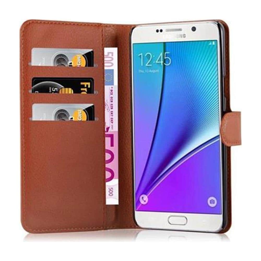 Custodia Compatibile Con Samsung Galaxy Note 5 In Marrone Pastello - Coperchio Protettiva Con Chiusura Magnetica, Funzione Stand E Tasca Per Le Carte - Foto 2