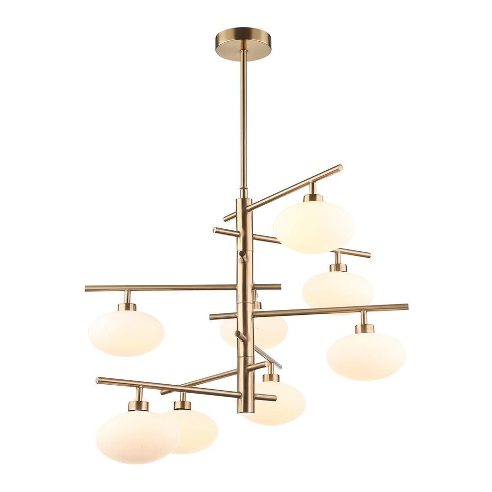 Sospensione Moderna A Sospensione In Ottone A 8 Luci Con Paralume Bianco, G9 - Foto 1