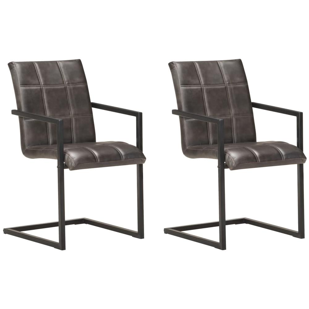 Sedie Da Pranzo A Sbalzo 2 Pz Grigie In Vera Pelle - Foto 1