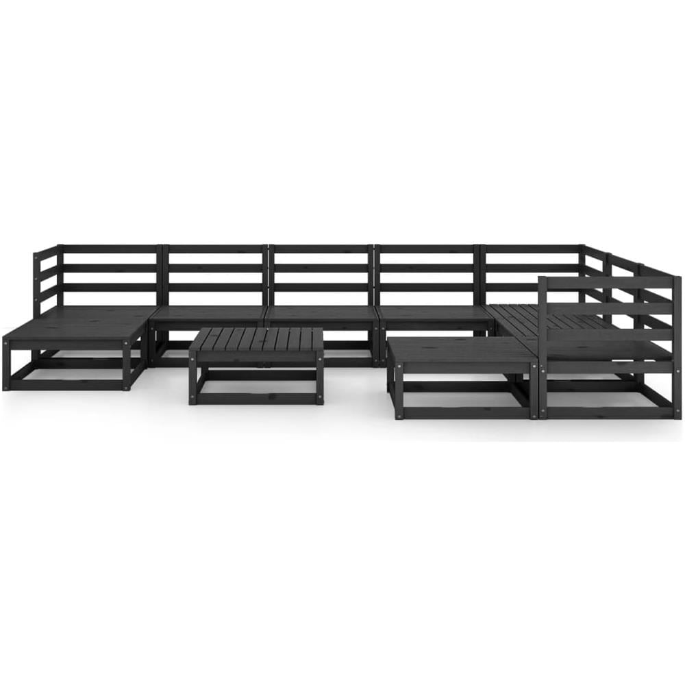 Set Divani da Giardino 10 pz Nero in Legno Massello di Pino - Foto 3