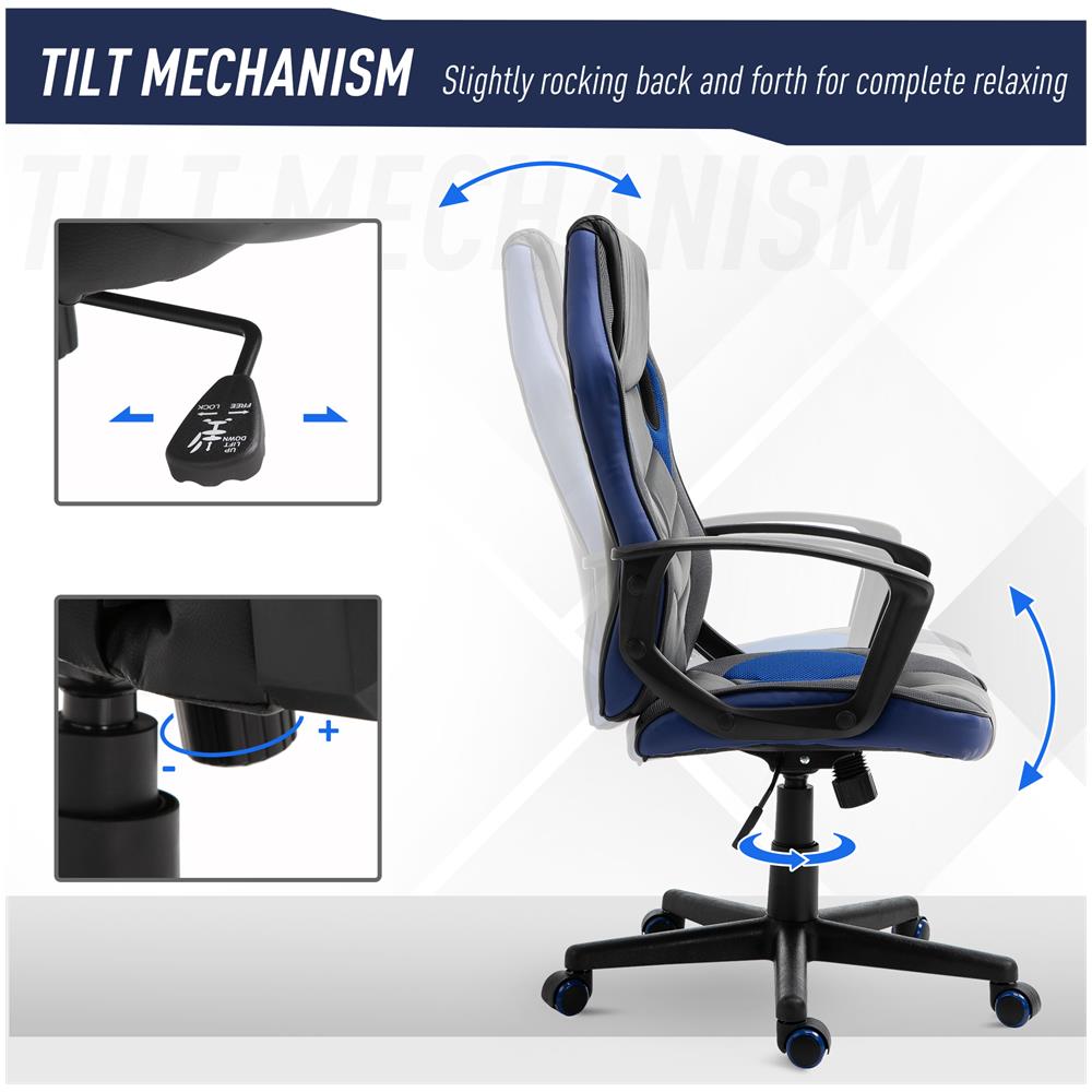 Sedia Da Gaming Poltrona Da Ufficio Girevole Con Ruote In Similpelle Nera Blu - Foto 2