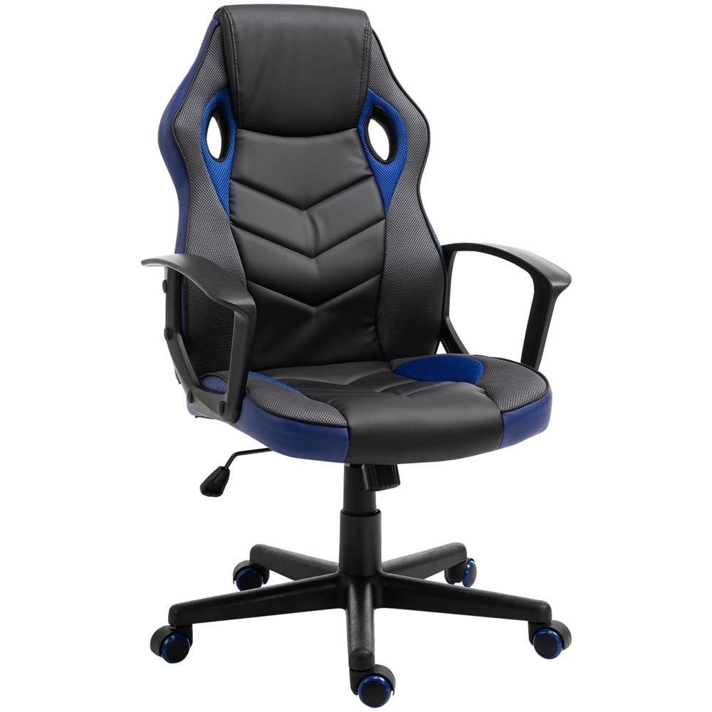 Sedia Da Gaming Poltrona Da Ufficio Girevole Con Ruote In Similpelle Nera Blu - Foto 1