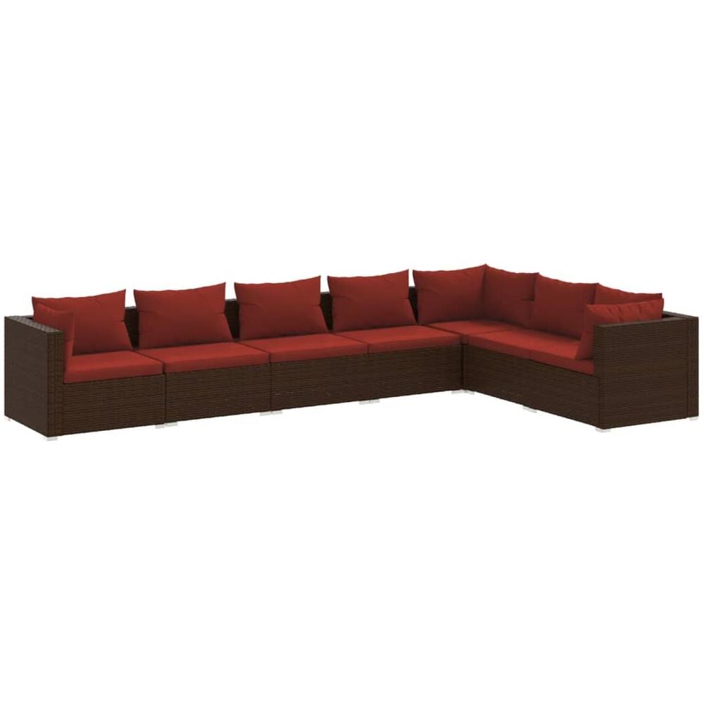 Set Divani Da Giardino 7 Pz Con Cuscini In Polyrattan Marrone - Foto 1