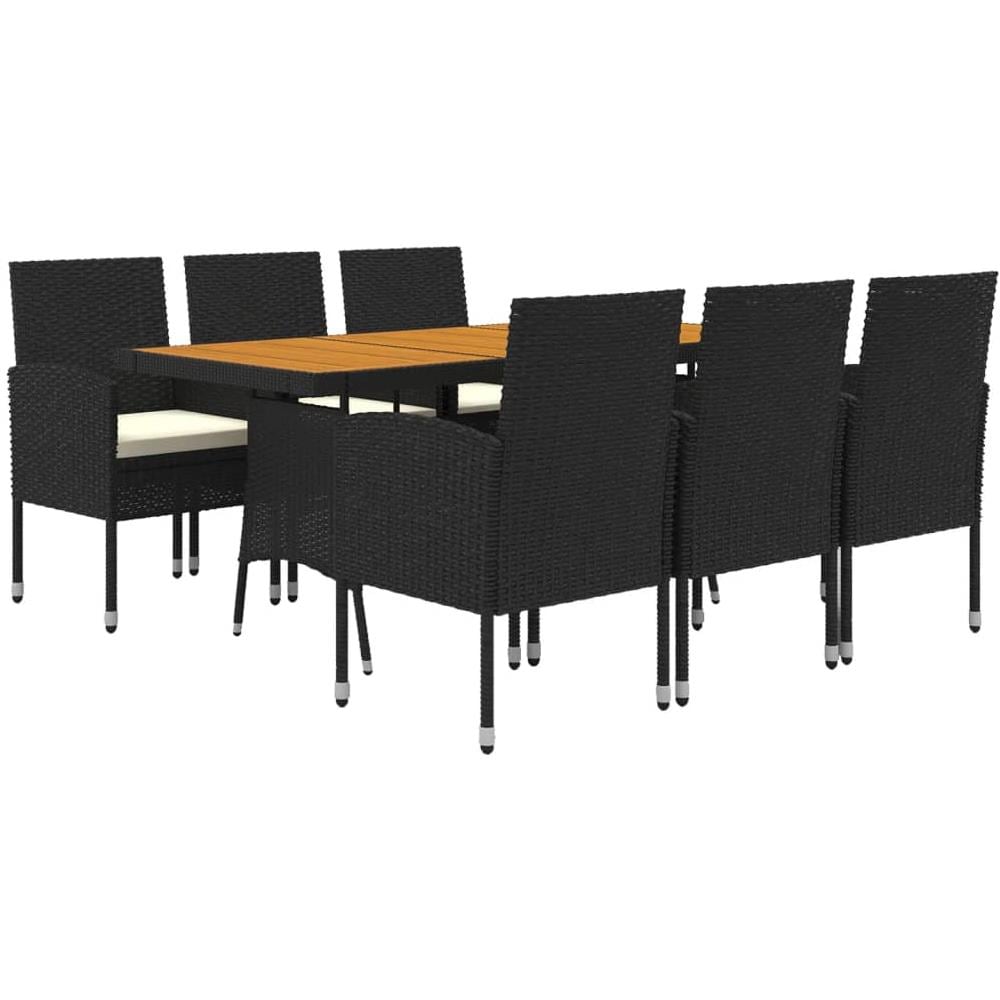 Set Da Pranzo Per Esterni 7 Pz In Polyrattan Nero - Foto 1