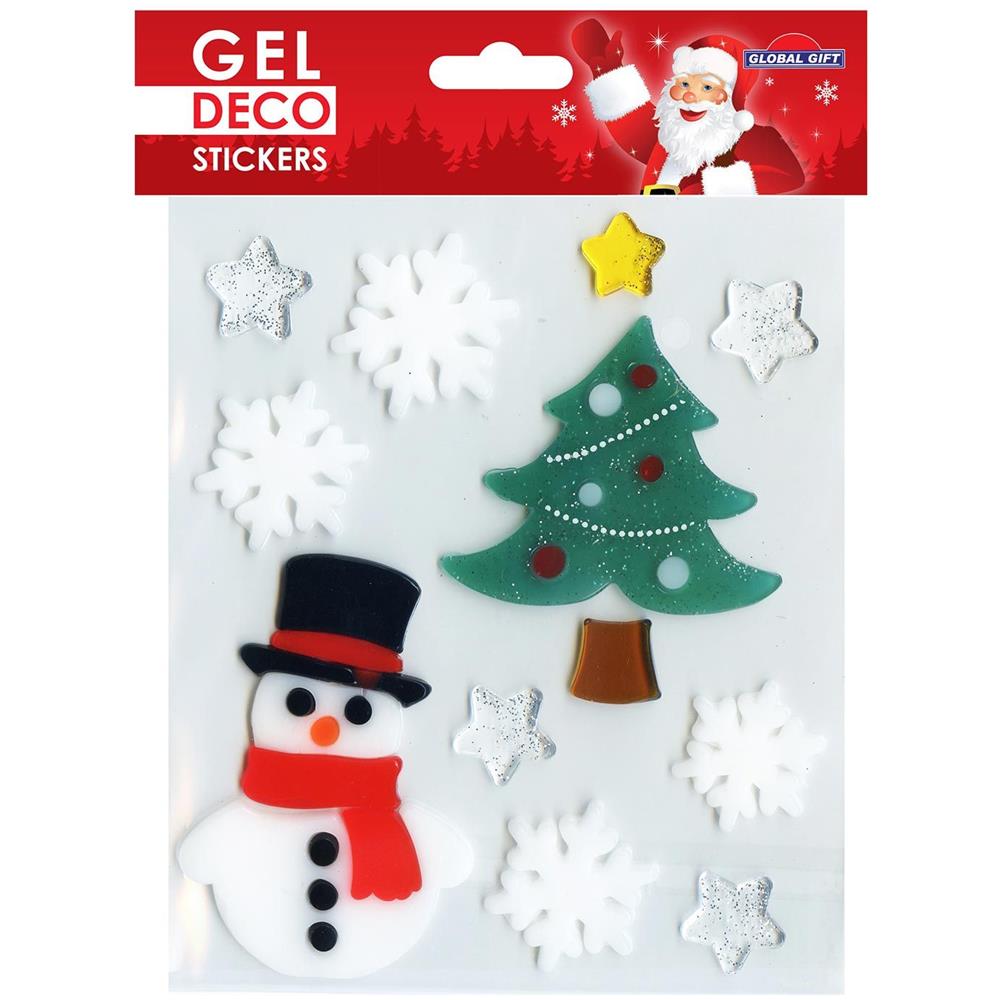 Adesivi Natalizi In Gel Per Finestre - Pupazzo Di Neve E Abete - Foto 1