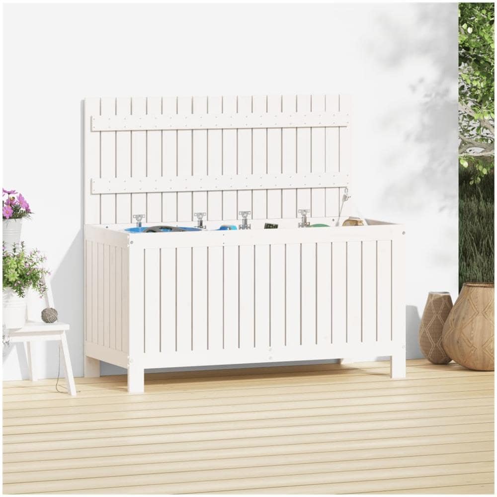 Contenitore Da Giardino Bianco 115x49x60 Cm Legno Massello Pino - Foto 3