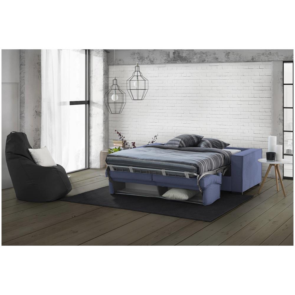 Divano Letto Addolorata, Divano A 3 Posti, 100% Made In Italy, Sofà Soggiorno Con Apertura Girevole, In Tessuto Imbottito, Con Braccioli Slim, Cm 200x95h90, Blu - Foto 2