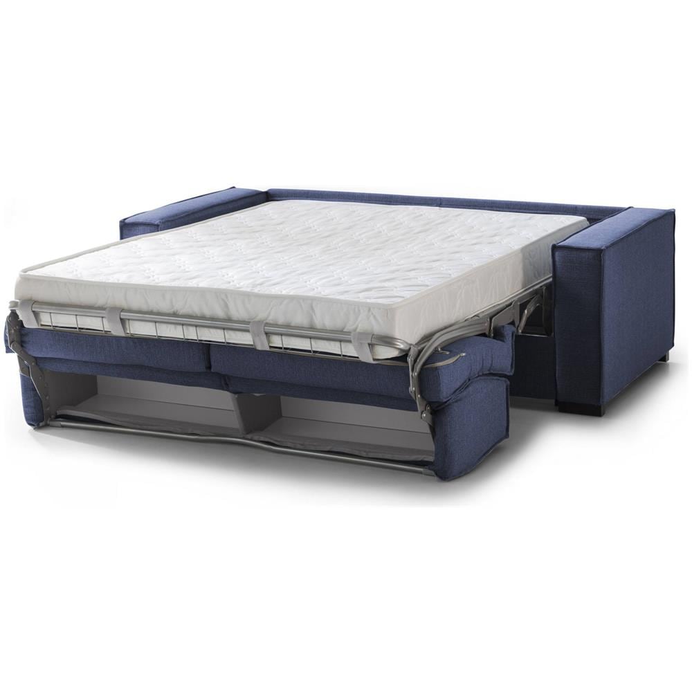 Divano Letto Addolorata, Divano A 3 Posti, 100% Made In Italy, Sofà Soggiorno Con Apertura Girevole, In Tessuto Imbottito, Con Braccioli Slim, Cm 200x95h90, Blu - Foto 4