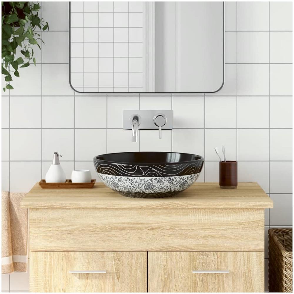 Lavabo Da Appoggio Nero E Blu Rotondo F41x14 Cm Ceramica - Foto 1