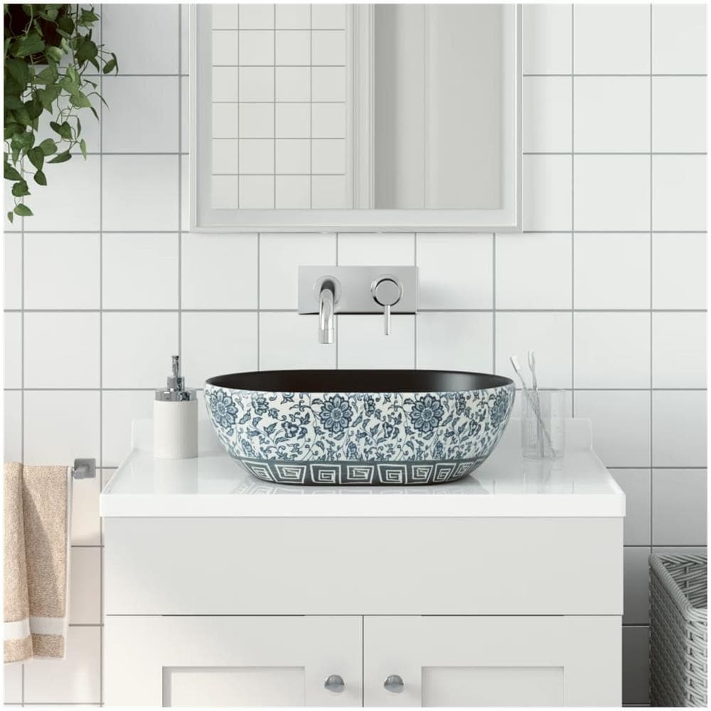 Lavabo Da Appoggio Nero E Blu Ovale 47x33x13 Cm Ceramica - Foto 1