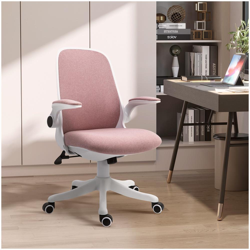 Sedia da Ufficio Ergonomica ad Altezza Regolabile, in Tessuto Effetto Velluto, 62.5x60x94-104 cm, Bianco e Rosa - Foto 2