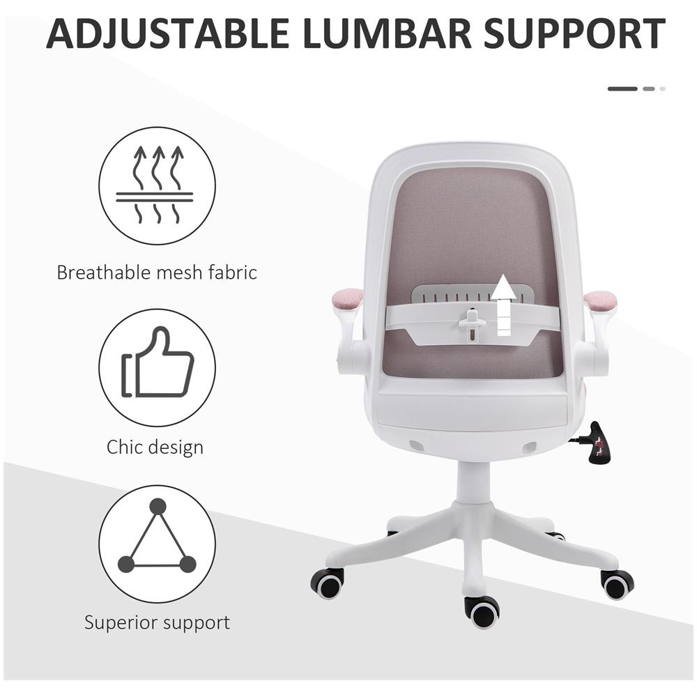 Sedia da Ufficio Ergonomica ad Altezza Regolabile, in Tessuto Effetto Velluto, 62.5x60x94-104 cm, Bianco e Rosa - Foto 6