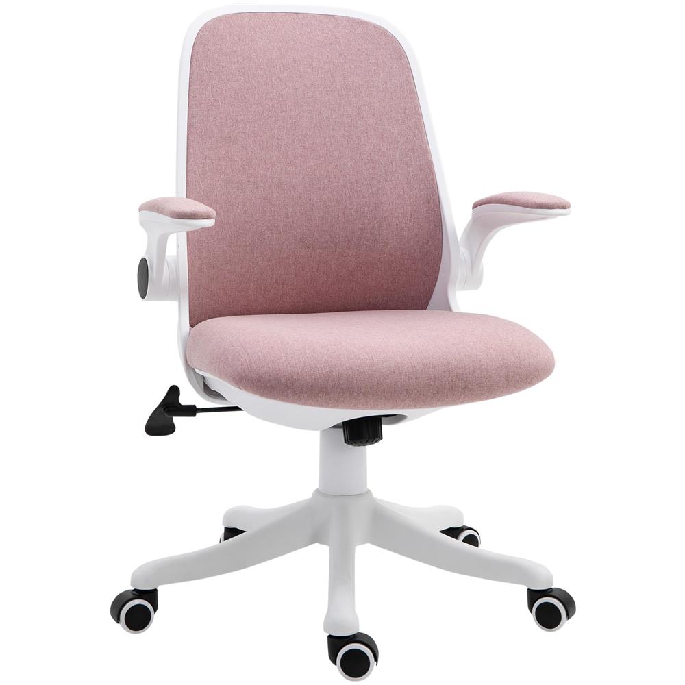 Sedia da Ufficio Ergonomica ad Altezza Regolabile, in Tessuto Effetto Velluto, 62.5x60x94-104 cm, Bianco e Rosa - Foto 1