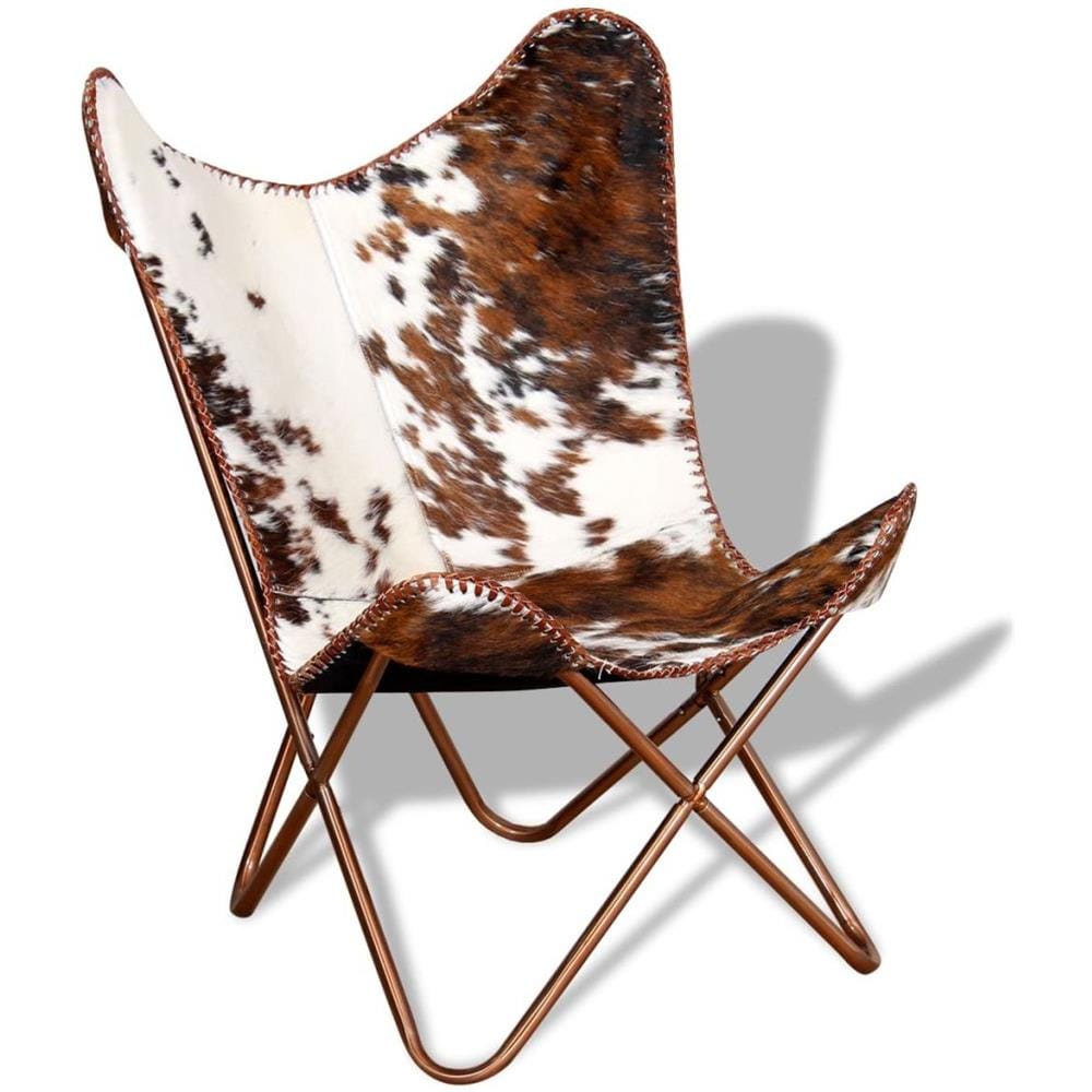 Sedia A Farfalla In Vera Pelle Di Mucca Marrone E Bianca - Foto 1