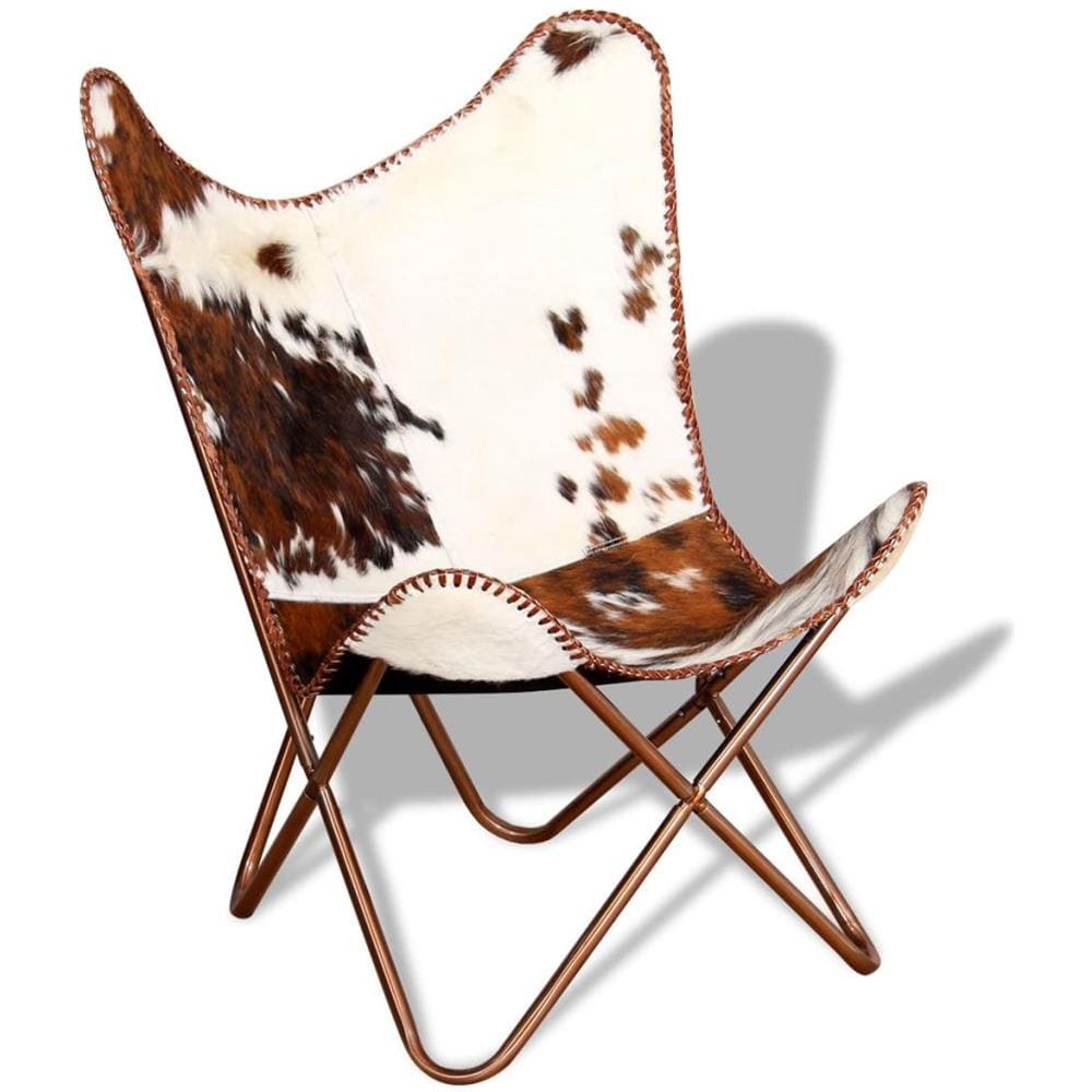 Sedia A Farfalla In Vera Pelle Di Mucca Marrone E Bianca - Foto 2