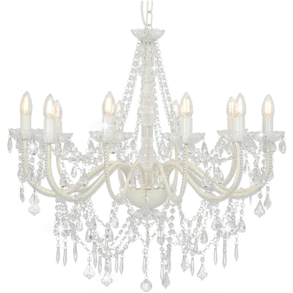 Lampadario Con Perline Bianco 12 Lampadine E14 - Foto 1