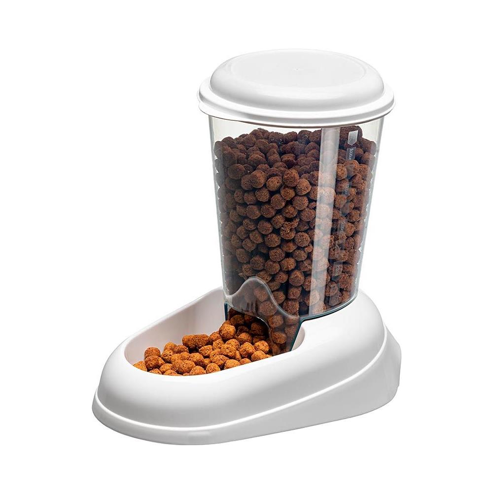Distributore Di Cibo Secco Crocchette Per Cani E Gatti 3 Litri Zenith Pratica Mangiatoia Dispenser Cibo Biscotti Per Animali, Serbatoio Trasparente Con Coperchio, Fondo Antiscivolo, 20,2 X 29,2 X H 28,8 Cm Bianco - Foto 7