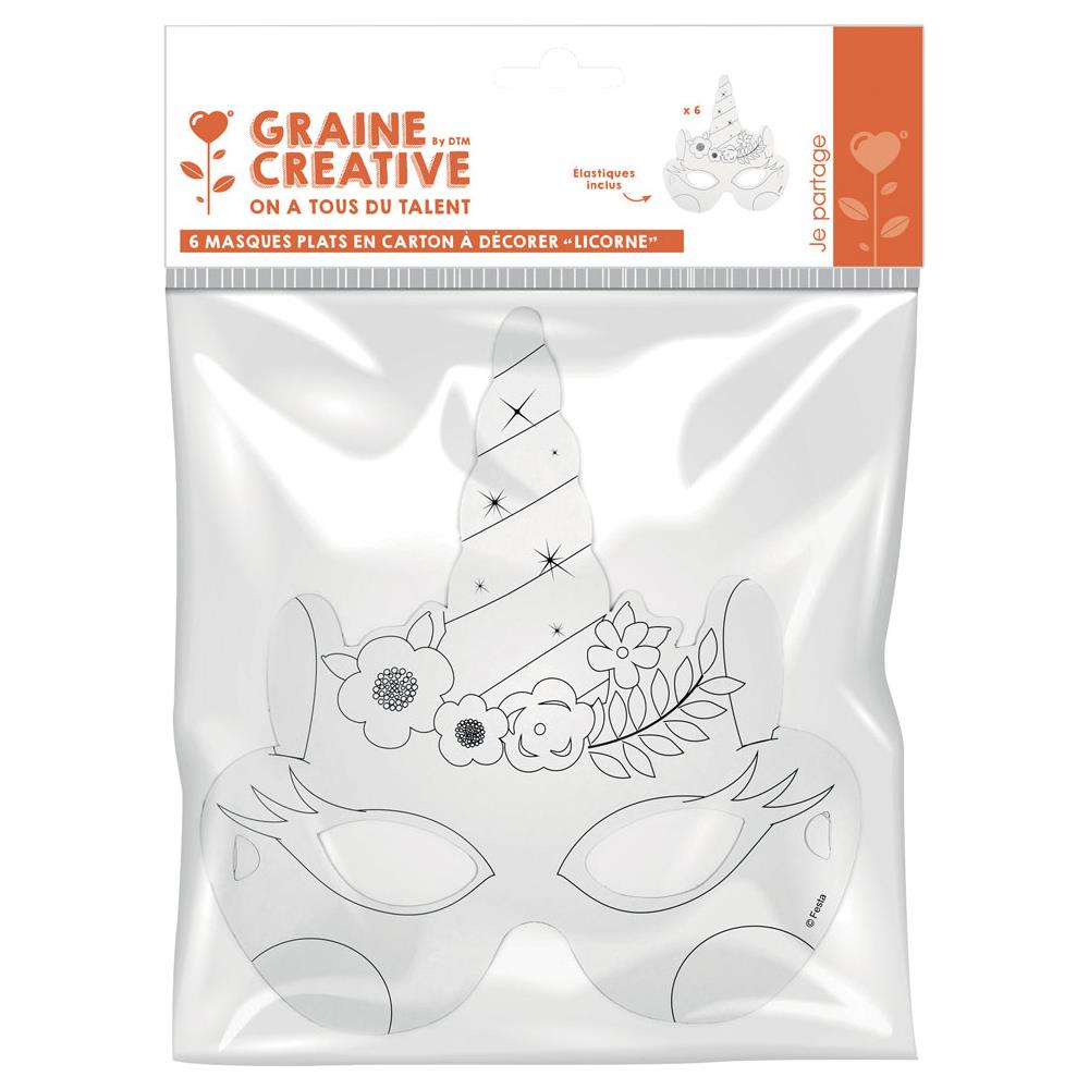 Graines Creatives - 6 Maschere In Cartone Da Decorare Unicorno - Foto 1